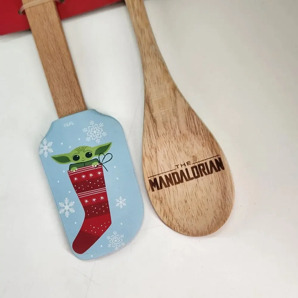 Star Wars The Mandalorian Grogu Baby Yoda Silicone Spatula Wooden Spoon Set